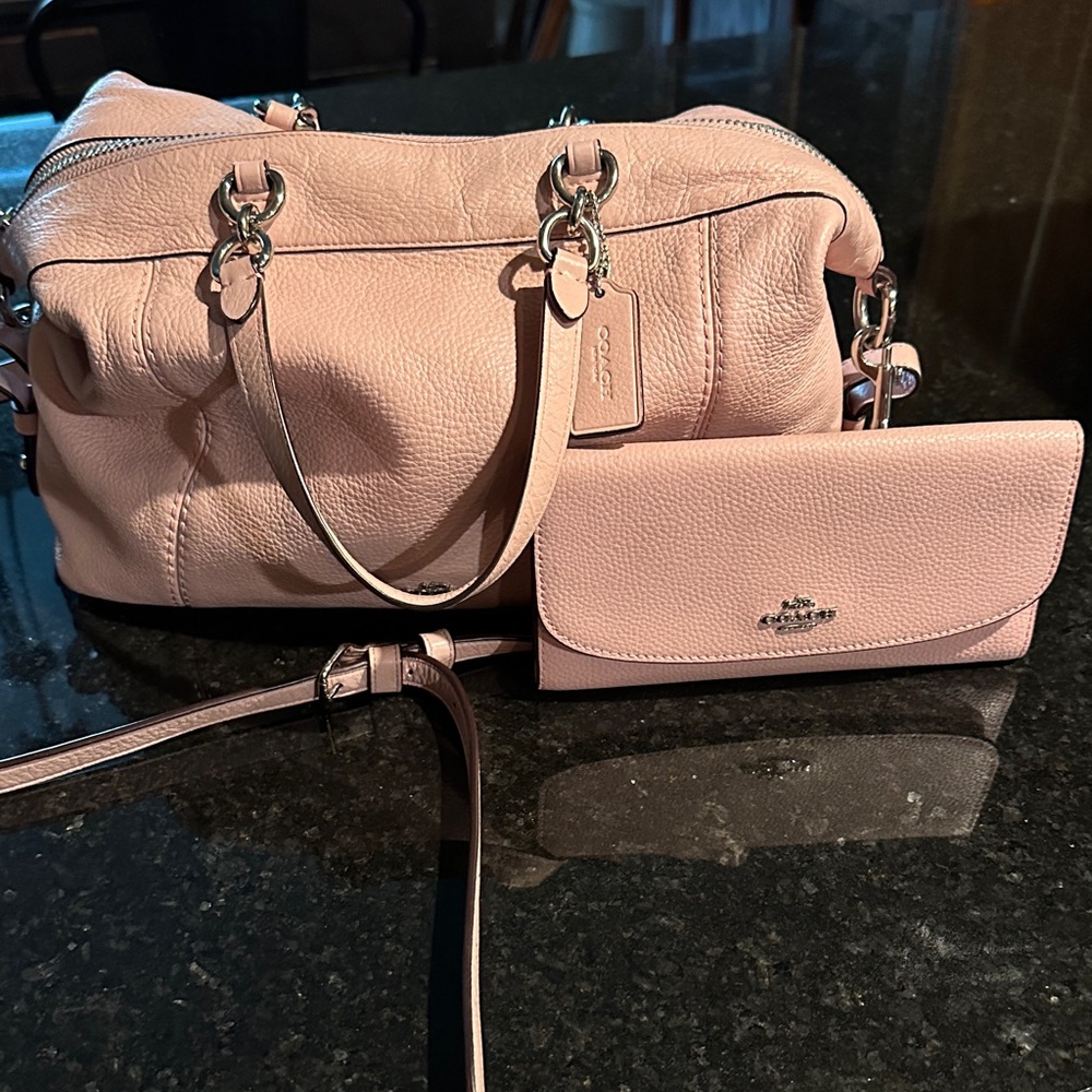 Coach Pebble Leather Satchel and Wallet in Soft Pink